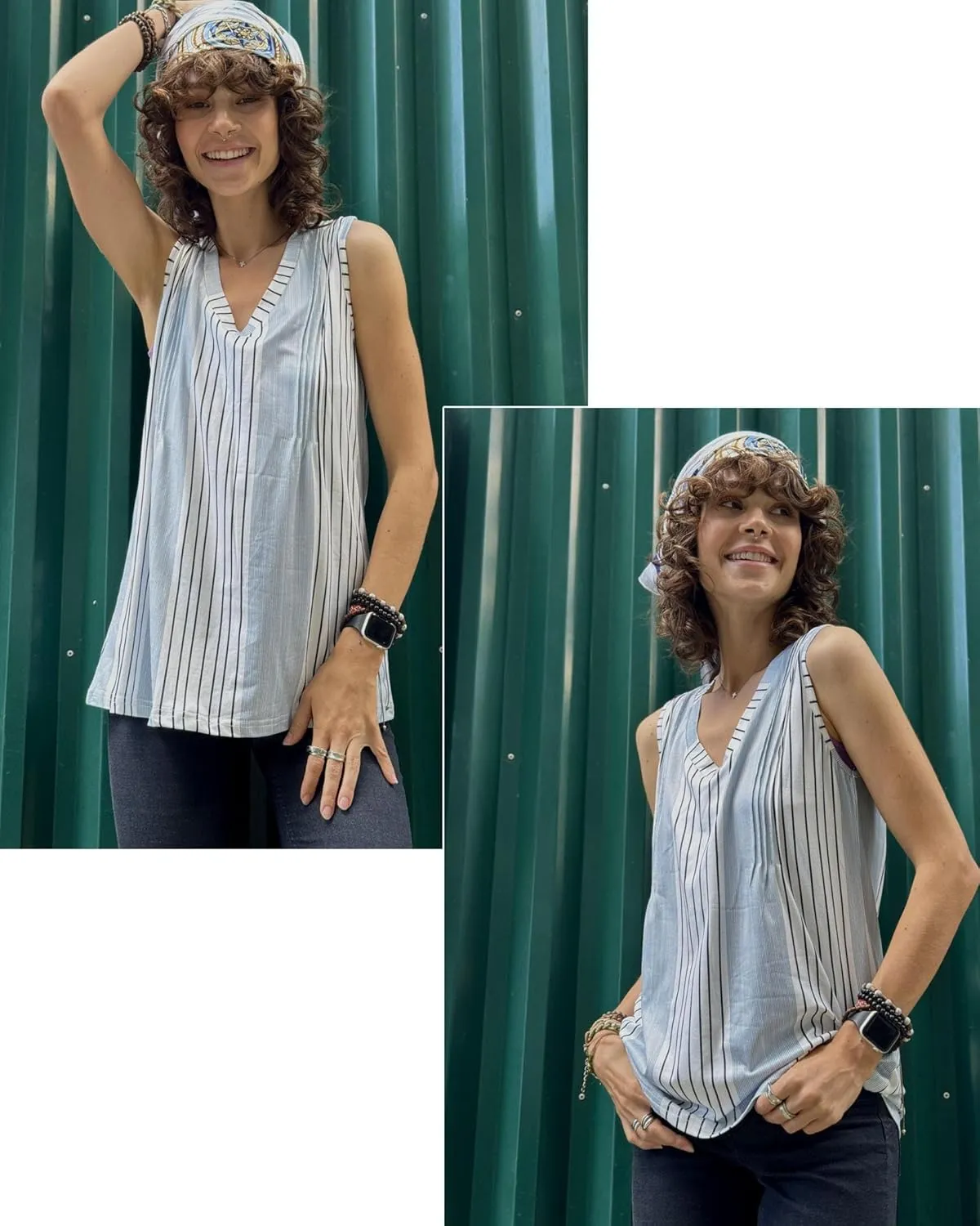 Zeagoo Women's Tank Tops Loose Fit Casual V Neck Boho Summer Pleated Sleeveless Shirts Basic Trendy Outfits Clothes