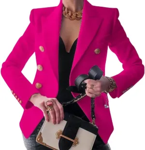ZOCANIA Women Double Breasted Blazer Notch Collar Cuff Button Business Jacket Suit Slim Fit Spring Fall Office Blazer Coat
