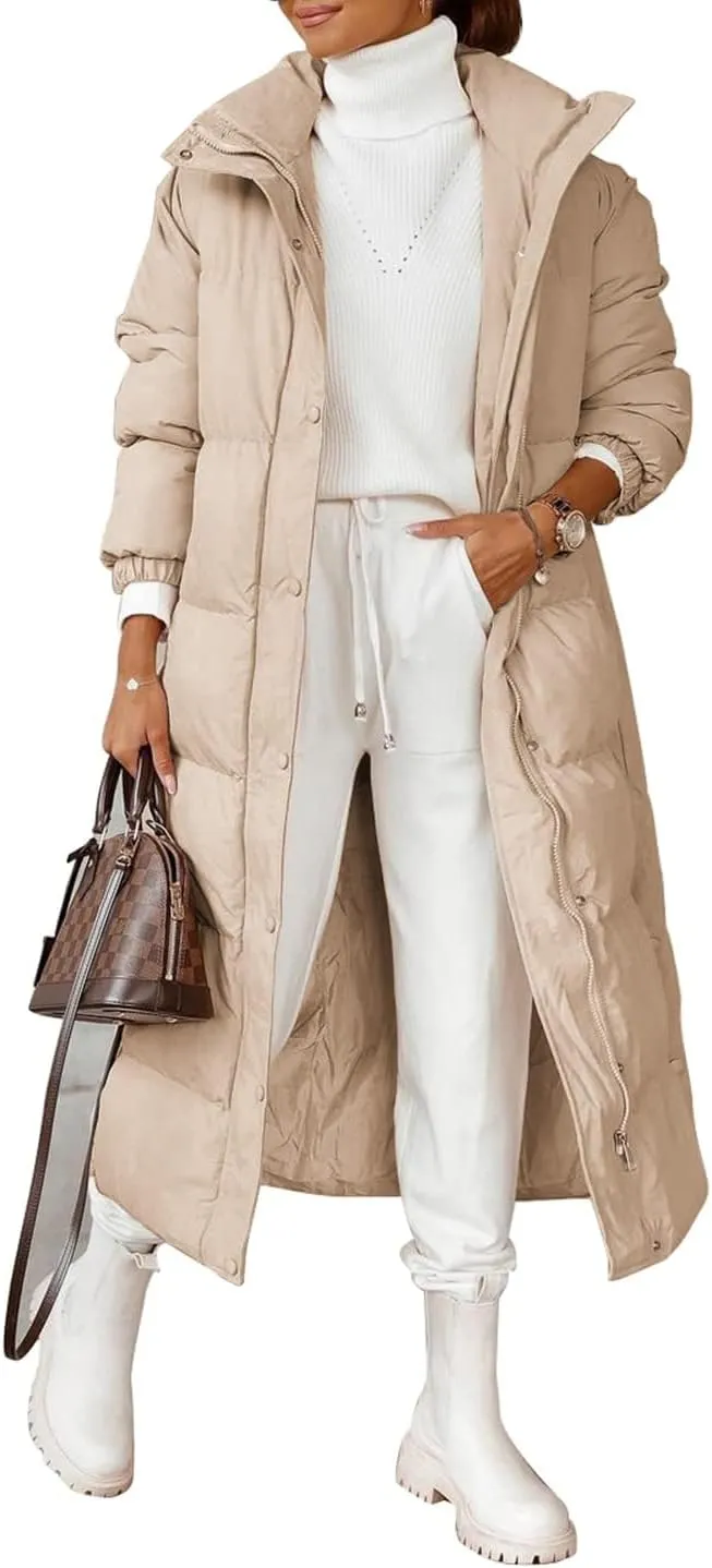 Zwurew Women's Quilted Lightweight Long Puffer Coat Jacket Thickened Winter Coats Zip Up Baggy Down Outerwear