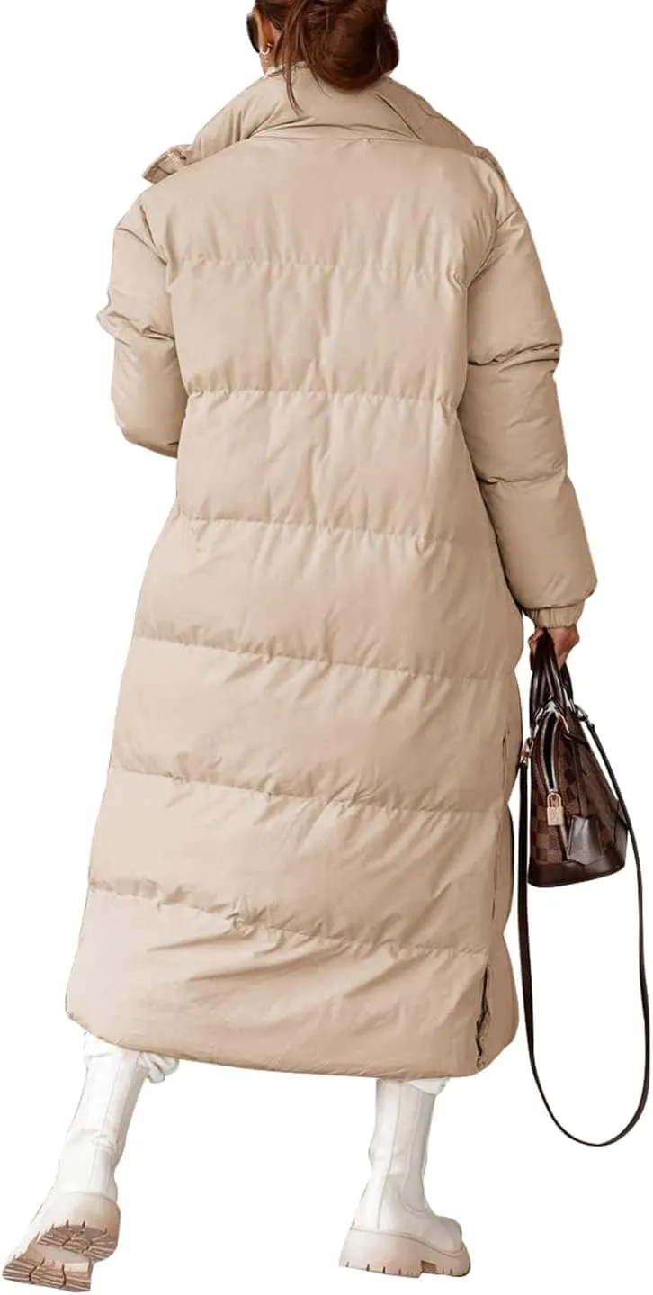 Zwurew Women's Quilted Lightweight Long Puffer Coat Jacket Thickened Winter Coats Zip Up Baggy Down Outerwear