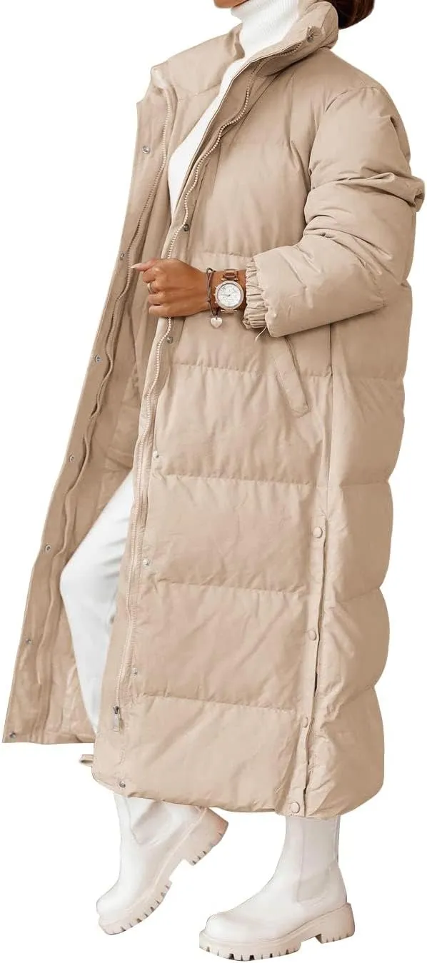 Zwurew Women's Quilted Lightweight Long Puffer Coat Jacket Thickened Winter Coats Zip Up Baggy Down Outerwear