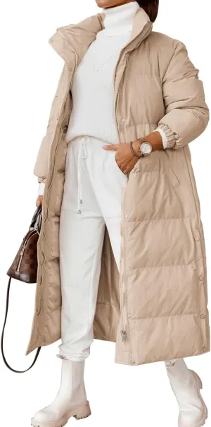 Zwurew Women's Quilted Lightweight Long Puffer Coat Jacket Thickened Winter Coats Zip Up Baggy Down Outerwear